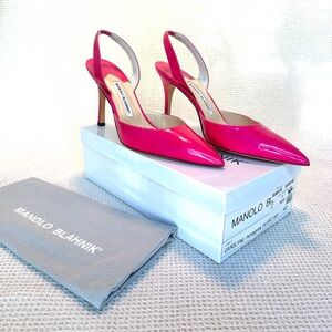 Manolo Blahnik Hot Pink Patent Slingback Pump. Worn once!